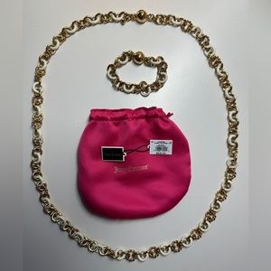 JUICY COUTURE ENAMEL AND ROPE CHAIN NECKLACE AND BRA ELET SET WHITE NWT